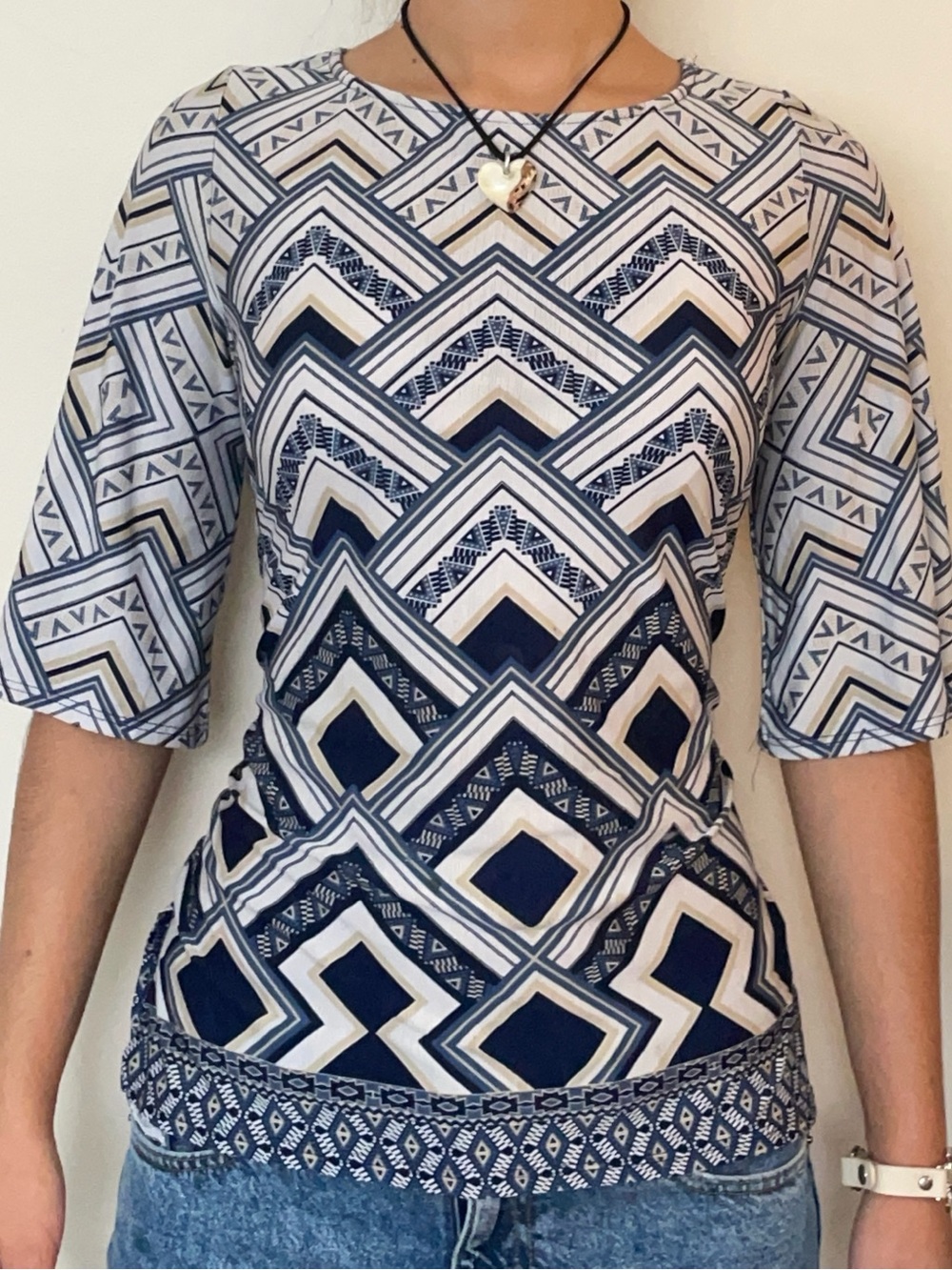 Y2k Avant Garde Chevron 1/2 sleeve top